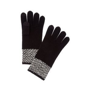 Amicale Cashmere Herringbone Cuff Cashmere Gloves, Black